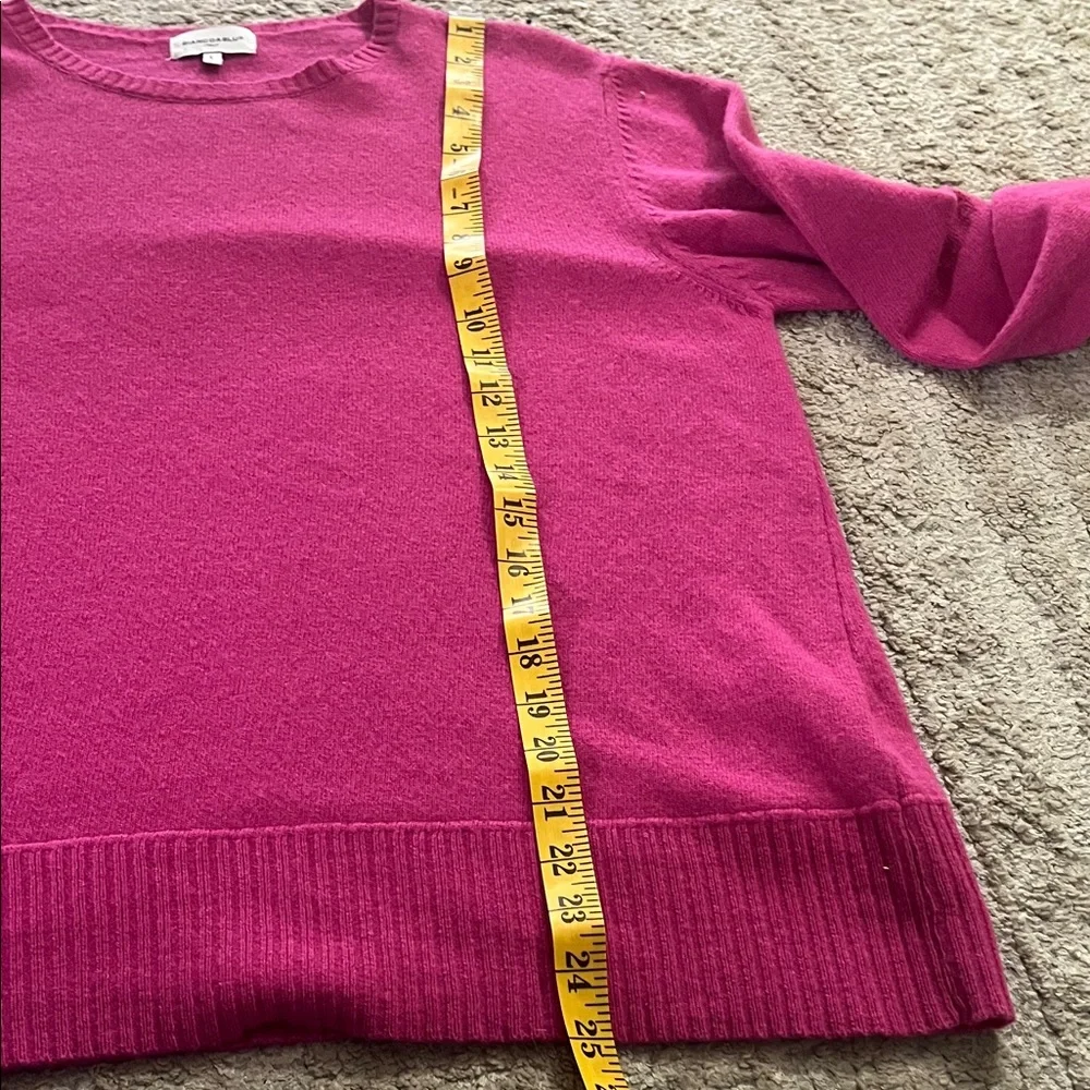 Bianco & Blu Fuchsia Pink Italian Crewneck Cashmere Wool Boxy Sweater Large